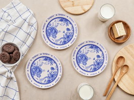 Hermia Juego de Platos para Postre French Blue, 6 Piezas, Azul y Blanco